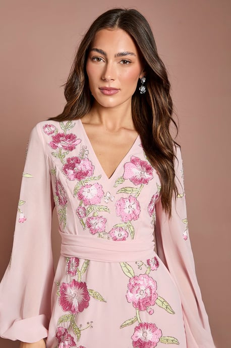 Sequin Embellished And Embroidered High Low Maxi Dress