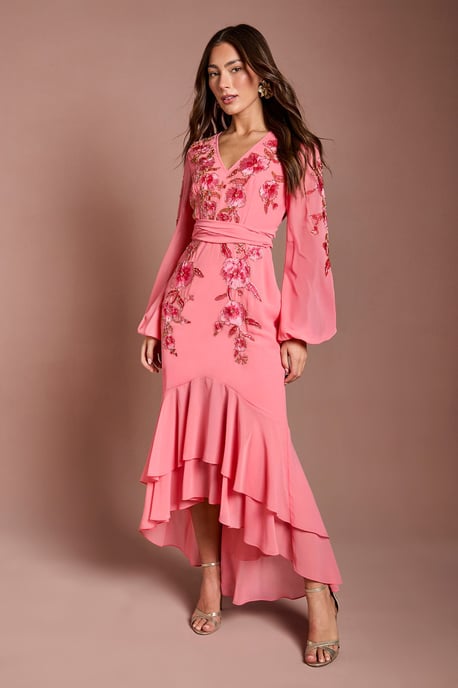 Sequin Embellished And Embroidered High Low Maxi Dress - Image 1