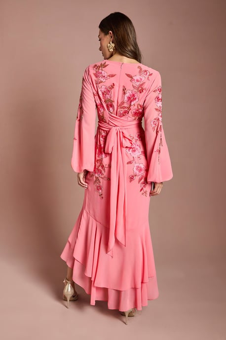 Sequin Embellished And Embroidered High Low Maxi Dress - Image 3