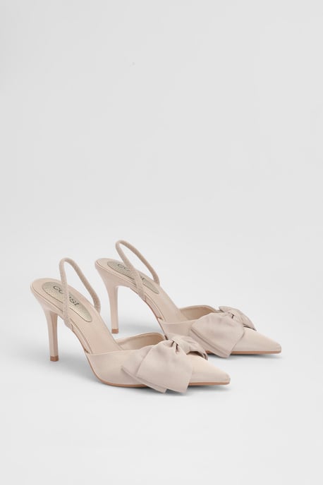 Macey Satin Slingback High Heel Bow Detail Court Shoes - Image 2