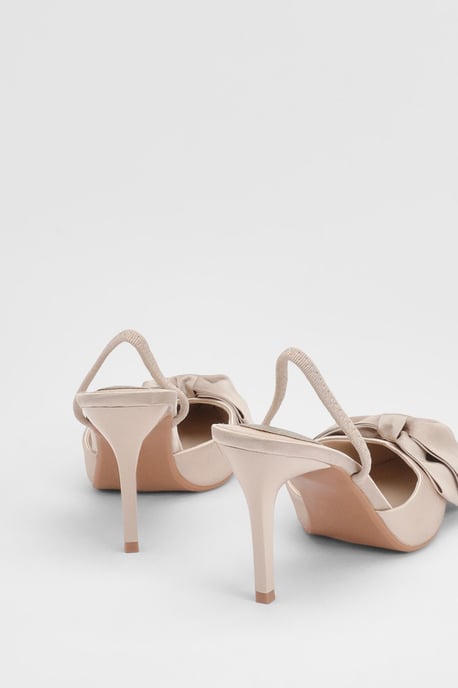 Macey Satin Slingback High Heel Bow Detail Court Shoes - Image 3