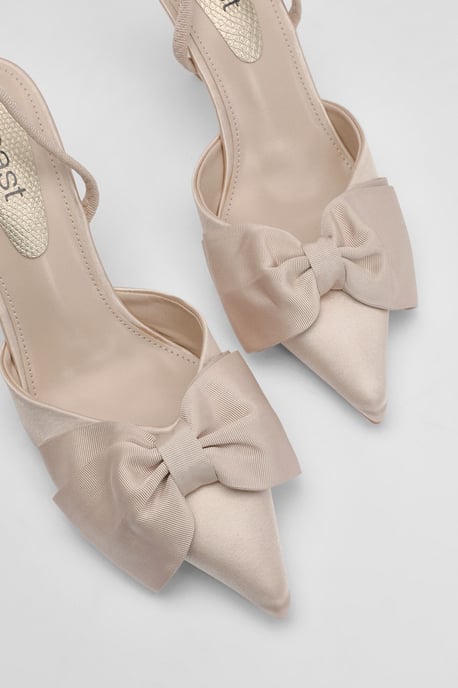 Macey Satin Slingback High Heel Bow Detail Court Shoes - Image 4