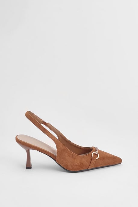 Amelia Faux Suede Snaffle Detail Kitten Heel Slingback Court Shoes - Image 1