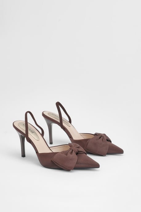 Macey Satin Slingback High Heel Bow Detail Court Shoes - Image 1