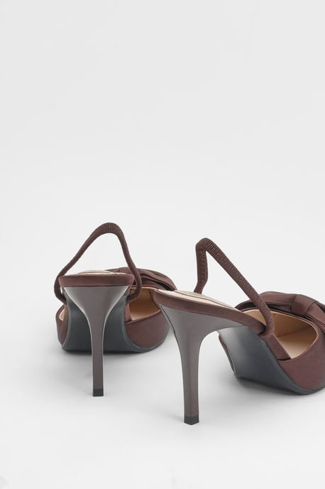 Macey Satin Slingback High Heel Bow Detail Court Shoes - Image 3