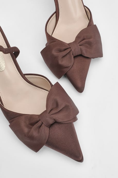 Macey Satin Slingback High Heel Bow Detail Court Shoes - Image 4