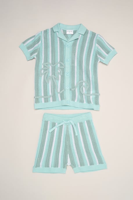 Beach Embroidered True Knit Stripe Shirt and Shorts - Image 1