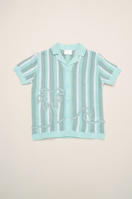 Beach Embroidered True Knit Stripe Shirt and Shorts - Image 3