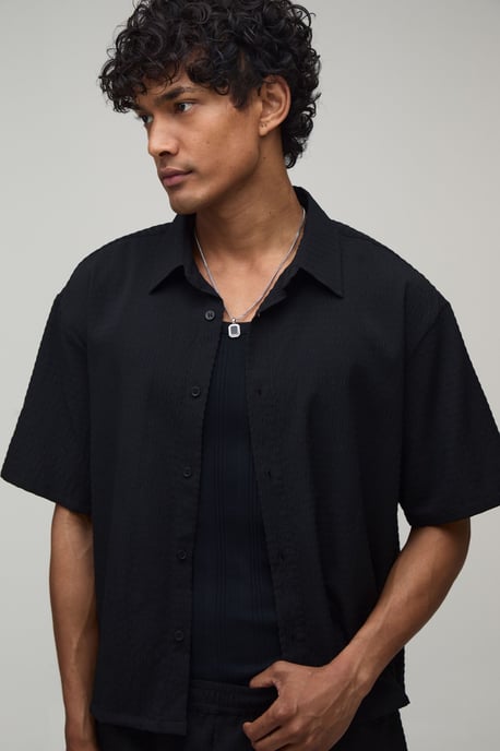 Stripe Seersucker Oversized Boxy Shirt & Relaxed Short Set - Image 3