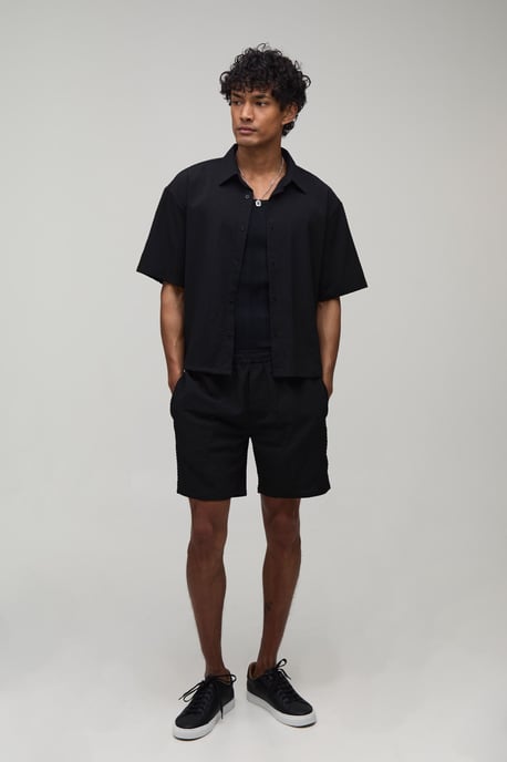 Stripe Seersucker Oversized Boxy Shirt & Relaxed Short Set - Image 4