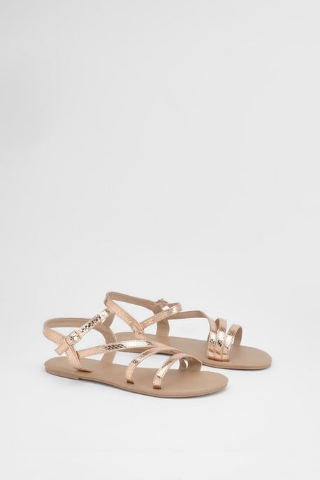 Forestor Faux Leather Snake Print Multi Strap Flat Sandals - Image 3