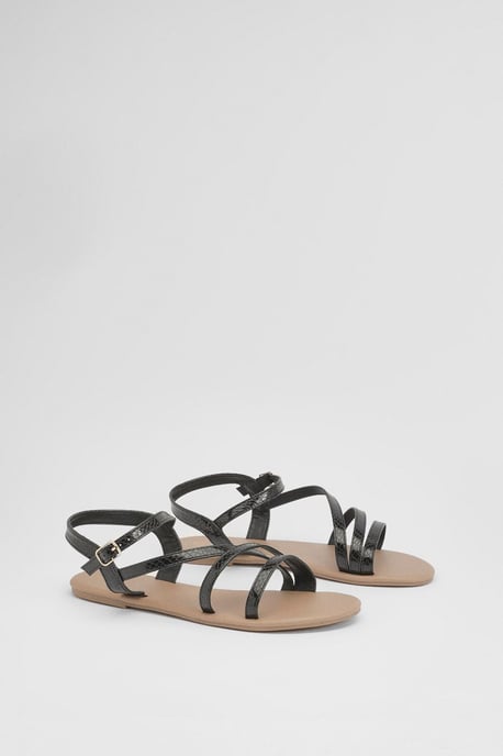Forestor Faux Leather Snake Print Multi Strap Flat Sandals - Image 3