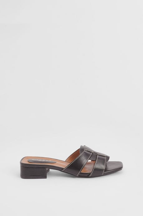 Lyla Faux Leather Interwoven Low Block Heeled Mules - Image 1