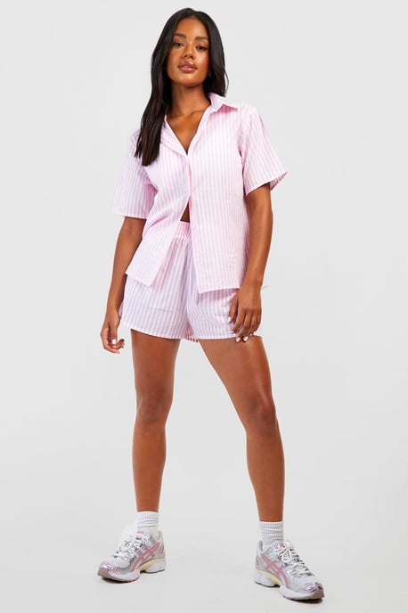 Cotton Pinstripe Oversized Short Sleeve Pyjama Shirt - Image 3