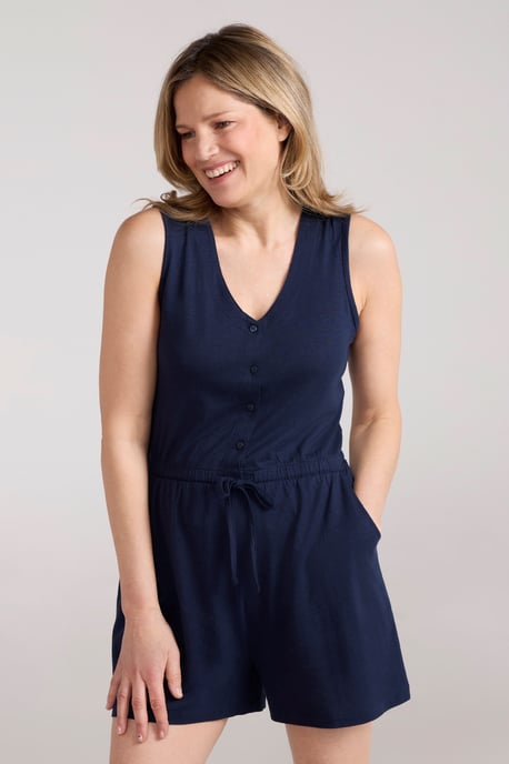 'Bahamas' Women's Playsuit with Adjustable Waistband Comfy Everyday Jumpsuit Navy - Image 1
