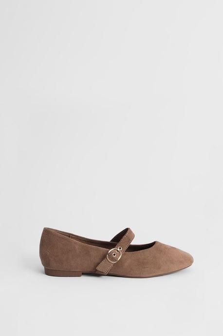 Matilda Faux Suede Mary-Jane Soft Ballet Pumps - Image 1