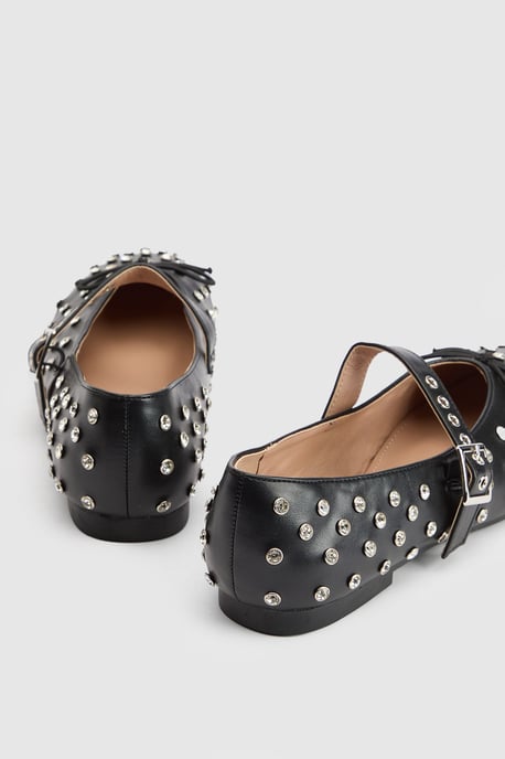 Faith: Gracie Faux Leather Diamante Studded Mary Jane Ballerinas - Image 3