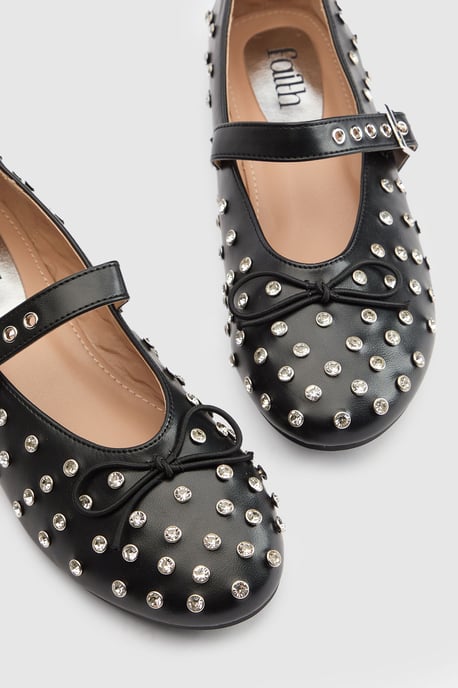 Faith: Gracie Faux Leather Diamante Studded Mary Jane Ballerinas - Image 4