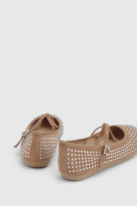 Faith: Lucinda Faux Suede Cross Strap Diamante Ballerinas - Image 3