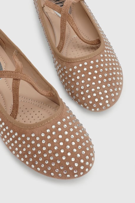 Faith: Lucinda Faux Suede Cross Strap Diamante Ballerinas - Image 4