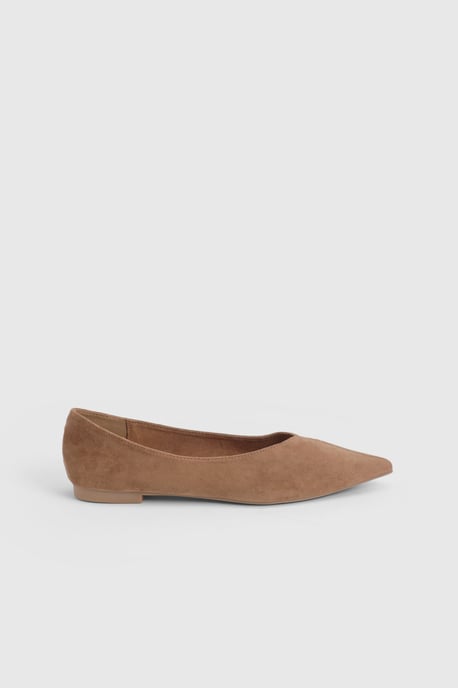 Faith: Tasha Faux Leather Collapsible Black Pointed Flat Ballerinas - Image 1