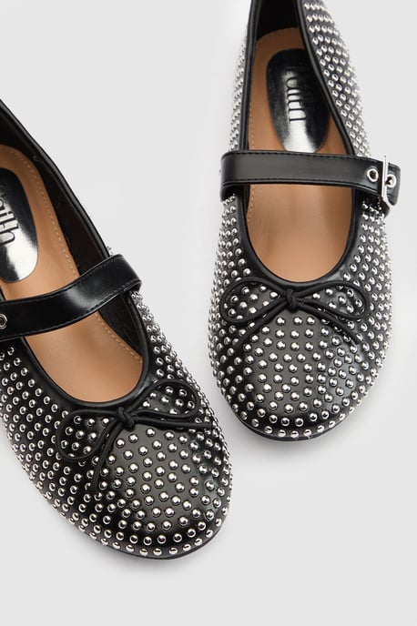 Faith: Livvy Faux Leather Studded Mary Jane Ballerinas - Image 3