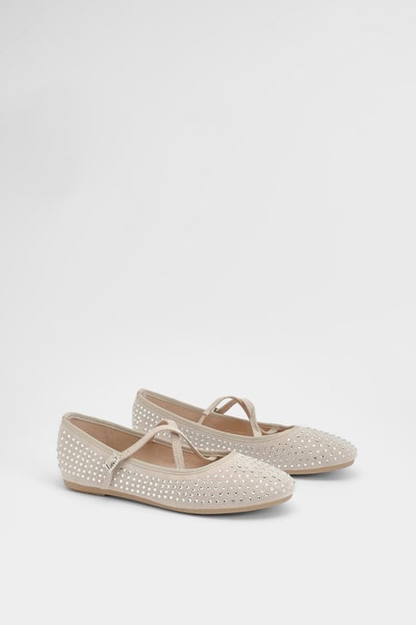 Faith: Lucinda Faux Suede Cross Strap Diamante Ballerinas - Image 1