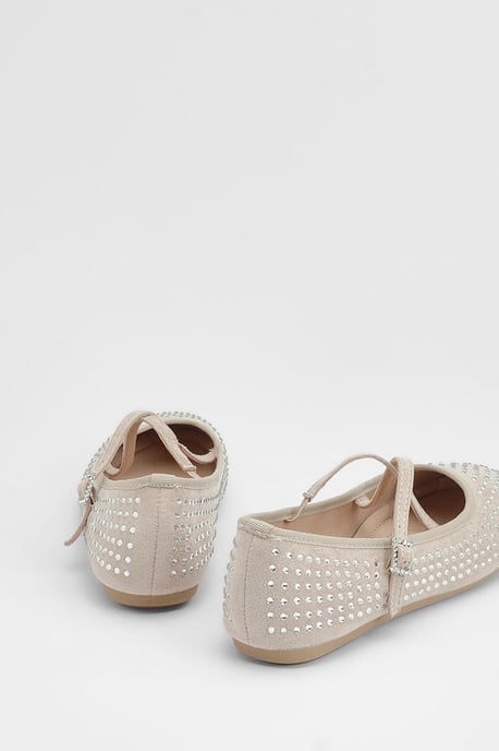 Faith: Lucinda Faux Suede Cross Strap Diamante Ballerinas - Image 3
