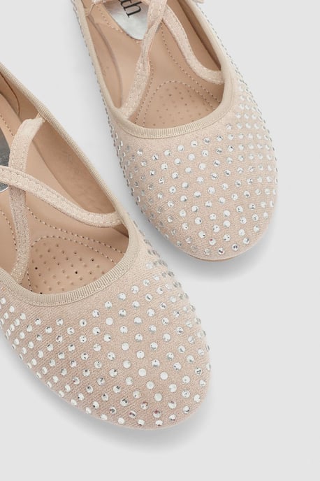 Faith: Lucinda Faux Suede Cross Strap Diamante Ballerinas - Image 4