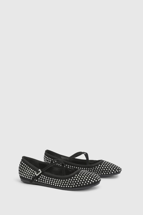 Faith: Lucinda Faux Suede Cross Strap Diamante Ballerinas - Image 2