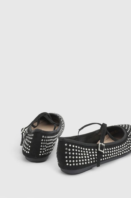 Faith: Lucinda Faux Suede Cross Strap Diamante Ballerinas - Image 3
