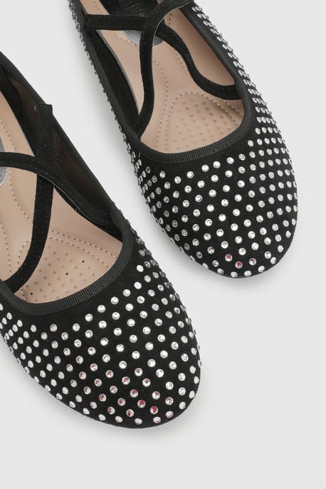 Faith: Lucinda Faux Suede Cross Strap Diamante Ballerinas - Image 4