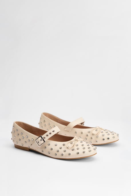 Faith: Gracie Faux Leather Diamante Studded Mary Jane Ballerinas - Image 2
