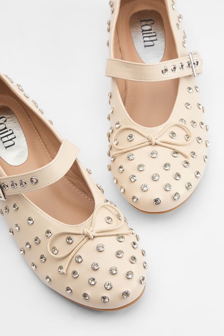 Faith: Gracie Faux Leather Diamante Studded Mary Jane Ballerinas - Image 4