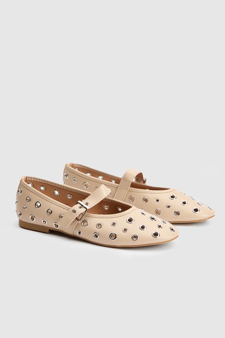 Faith: Sammie Faux Leather Eyelet Mary Jane Ballerinas - Image 1