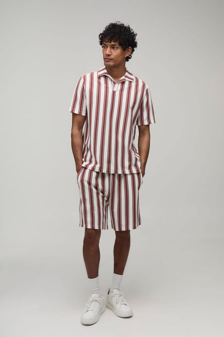 Regular Fit Stripe Revere Polo & Shorts Set - Image 4