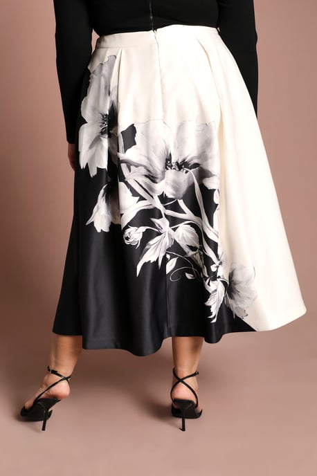 Plus Satin Midi Skirt With Placement Print - Image 3