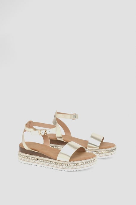 Good For The Sole: Hester Faux Leather Embellished Flatform Wedge Sandals - Image 3