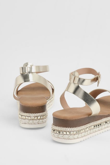 Good For The Sole: Hester Faux Leather Embellished Flatform Wedge Sandals - Image 4