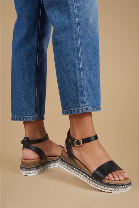 Good For The Sole: Hester Faux Leather Embellished Flatform Wedge Sandals - Image 1