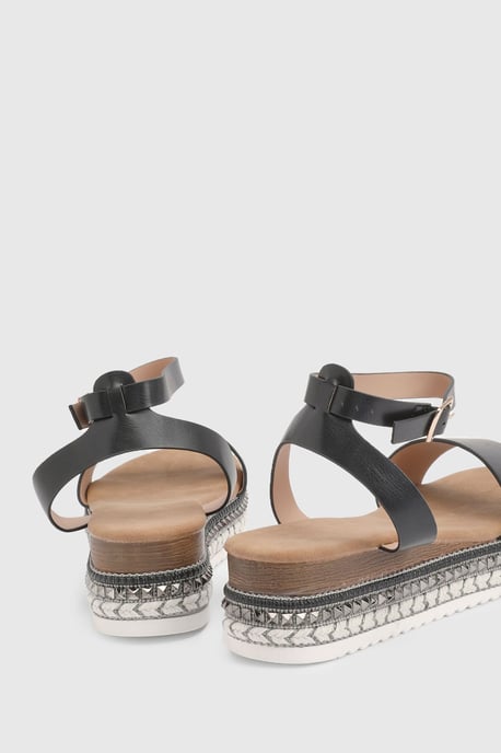 Good For The Sole: Hester Faux Leather Embellished Flatform Wedge Sandals - Image 4