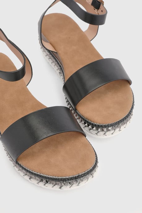 Good For The Sole: Hester Faux Leather Embellished Flatform Wedge Sandals - Image 5