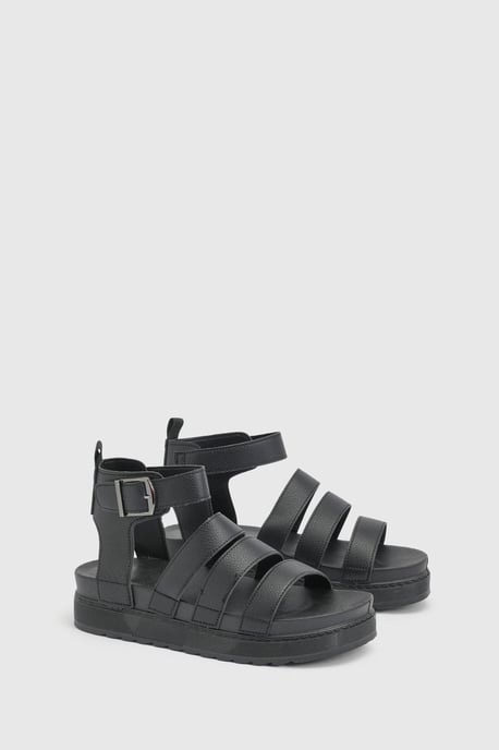 Honour Faux Leather Multi Strap Footbed Chunky Wedge Sandals - Image 1