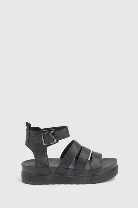 Honour Faux Leather Multi Strap Footbed Chunky Wedge Sandals - Image 2