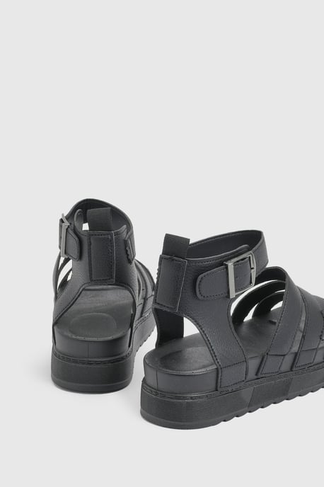 Honour Faux Leather Multi Strap Footbed Chunky Wedge Sandals - Image 3