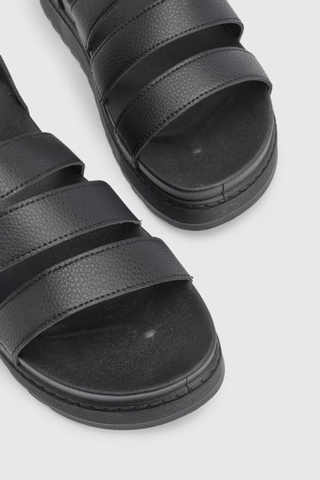 Honour Faux Leather Multi Strap Footbed Chunky Wedge Sandals - Image 4