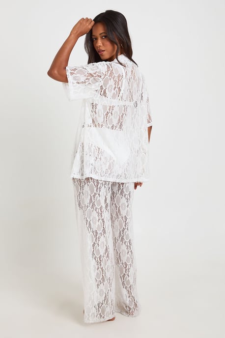 Lace Short Sleeve Beach Shirt And Wide Leg Trousers Co-ord - Image 2