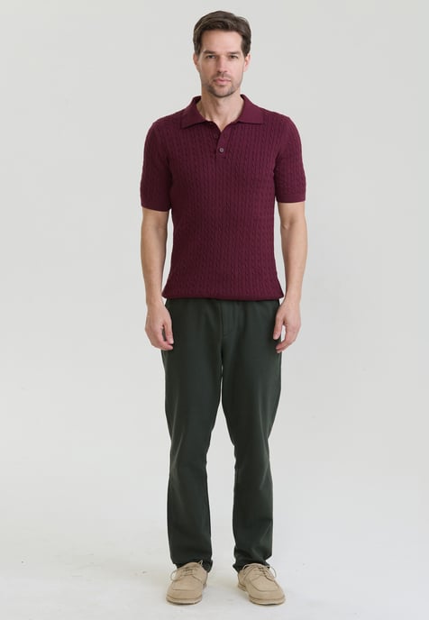 Polo Shirt Short Sleeve Cable Knit Polo Shirt Short Sleeve - Image 2