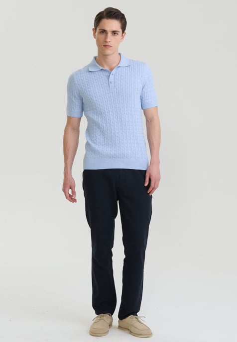 Polo Shirt Short Sleeve Cable Knit Polo Shirt Short Sleeve - Image 2