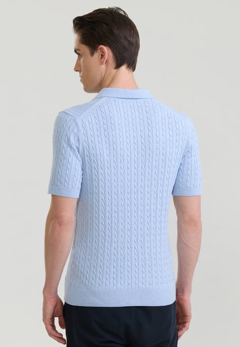 Polo Shirt Short Sleeve Cable Knit Polo Shirt Short Sleeve - Image 3